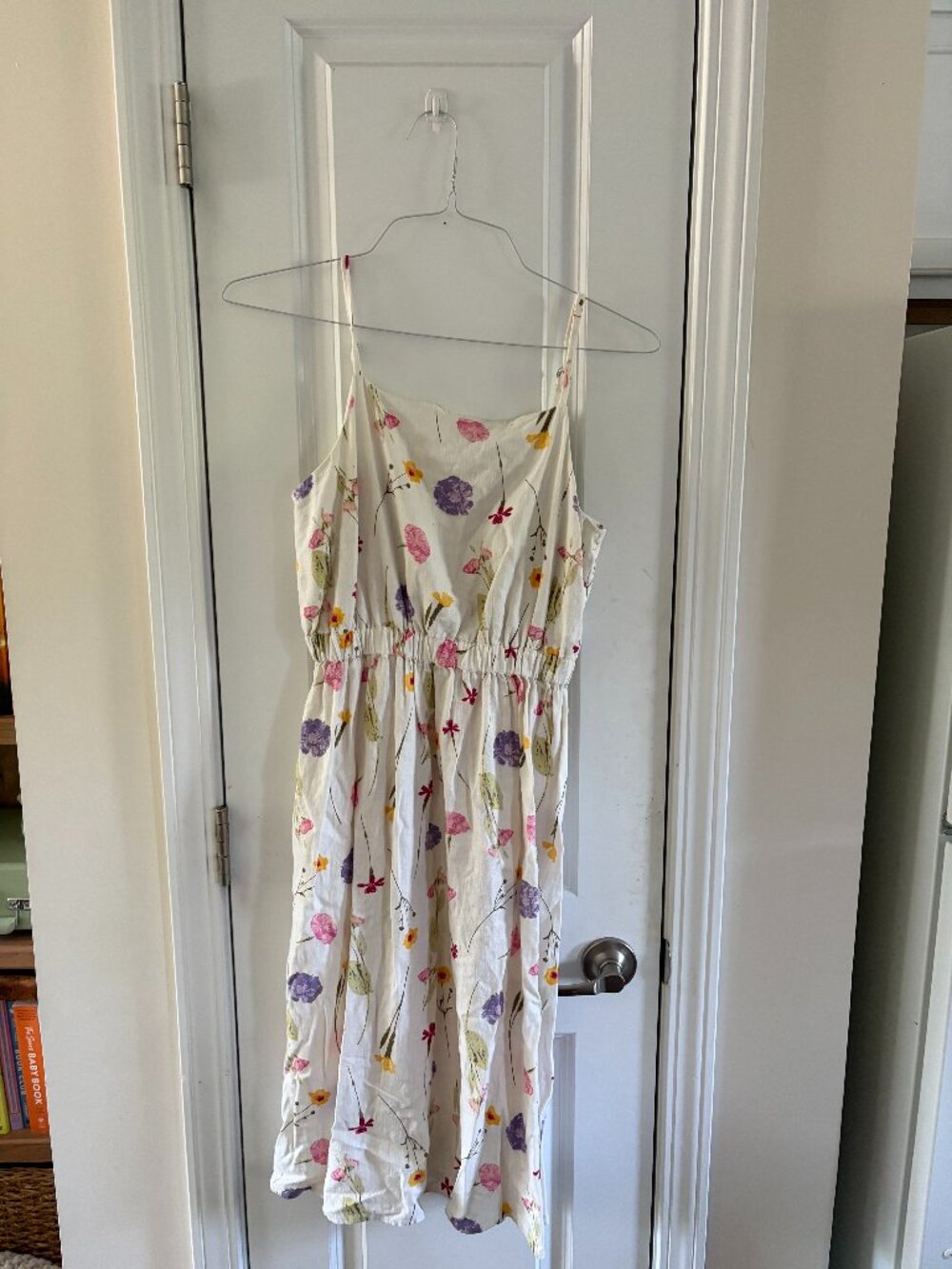 LOFT Floral Midi Dress Cream Multicolor Sundress Spaghetti Strap XS